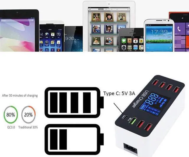 Alt view image 3 of 5 - 8 Port Multi Fast Usb Charger Quick Charge 3.0 Multiple Usb Phone Charging Station Universal Usb Hub Charger Qc 3.0 Led Displa