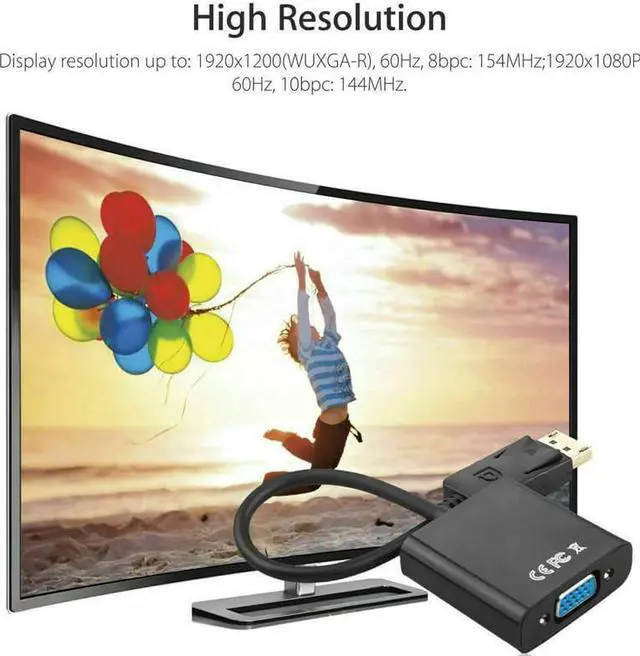 Alt view image 5 of 7 - Display Port to VGA, DisplayPort DP Male To VGA Female Cable Adapter Converter Compatible with Computer, Desktop, Laptop, PC, Monitor, Projector, HDTV - Black