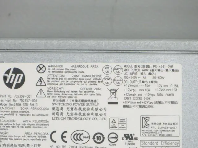 Alt view image 3 of 3 - HP EliteDesk 600 800 G1 240W SFF Power Supply 751884 751886 702307 702309-001