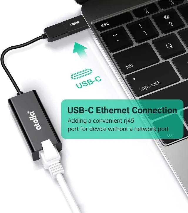 Alt view image 3 of 7 - USB to Ethernet Adapter, atolla USB 3.0/Type-C to Ethernet Gigabit Ethernet LAN Network Adapter, Compatible for MacBook Pro/Air, Dell XPS and More