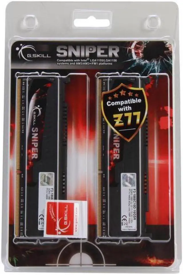 Alt view image 3 of 3 - G.SKILL Sniper Gaming Series 16GB (2 x 8GB) DDR3 1866 (PC3 14900) Desktop Memory Model F3-1866C10D-16GSR