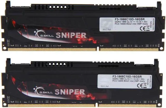Alt view image 2 of 3 - G.SKILL Sniper Gaming Series 16GB (2 x 8GB) DDR3 1866 (PC3 14900) Desktop Memory Model F3-1866C10D-16GSR