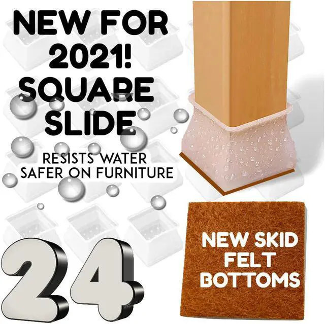 Main image of 24PC VALUE PACK SILICONE CHAIR LEG CAPS Feet Cover Pads Furniture Table Floor Protectors SLIDE or NO SLIDE Floor Protection