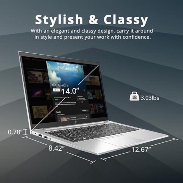 Alt view image 5 of 6 - HP EliteBook 845 G8 Laptop | 14" 1920x1080 FHD | Ryzen 5 Pro - 5650U - 256GB SSD Hard Drive - 8GB RAM | 6 cores @ 4.2 GHz Win 11 Pro Black