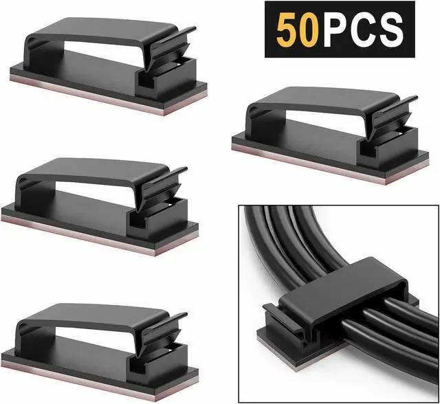 Main image of 50Pcs Self Adhesive Cable Management Clips Wire Organizers Cord Holder for TV PC
