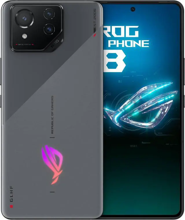 Main image of ASUS ROG Phone 8 Unlocked Android Phone, US Version, 6.78" 165Hz AMOLED Display, 256GB Storage, 16GB RAM, 5500mAh Battery, 50MP Gimbal Camera, 32MP Front, Snapdragon 8 Gen 3, Dual-SIM, Rebel Gray