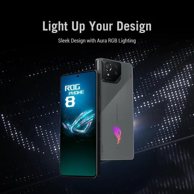 Alt view image 2 of 10 - ASUS ROG Phone 8 Unlocked Android Phone, US Version, 6.78" 165Hz AMOLED Display, 256GB Storage, 16GB RAM, 5500mAh Battery, 50MP Gimbal Camera, 32MP Front, Snapdragon 8 Gen 3, Dual-SIM, Rebel Gray