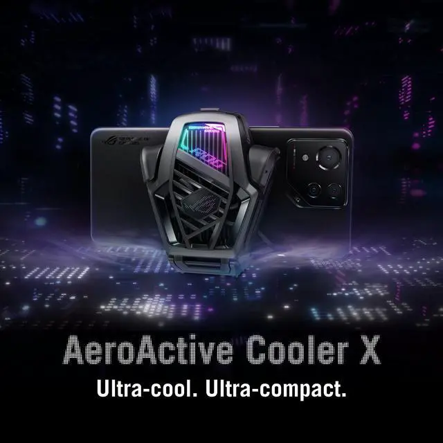 Alt view image 2 of 7 - ASUS ROG AeroActive Cooler X, RGB Cell Phone Cooling Fan for ROG Phone 8 Series, Portable Lightweight, Built-in Kickstand, Dual Physical Buttons, 3.5mm Headphone Jack, USB-C® USB 2.0 - OEM
