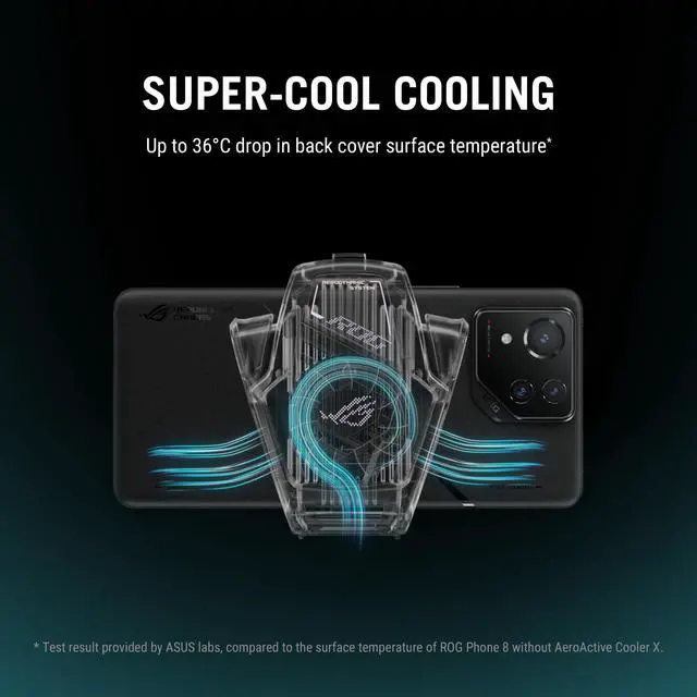 Alt view image 3 of 7 - ASUS ROG AeroActive Cooler X, RGB Cell Phone Cooling Fan for ROG Phone 8 Series, Portable Lightweight, Built-in Kickstand, Dual Physical Buttons, 3.5mm Headphone Jack, USB-C® USB 2.0 - OEM