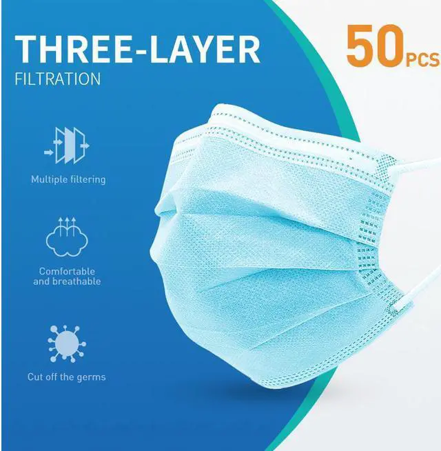 Main image of 50 Pcs Disposable Face Masks Virus Mask Protection 3-Ply Safety Masks for Man and Woman