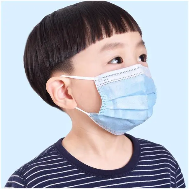 Alt view image 3 of 7 - 50 Pieces 3-Layer Disposable Face Masks for 3-12 Years Old Children -Protect Kids from Dust, Germs and Pollen Blue Kids Mask