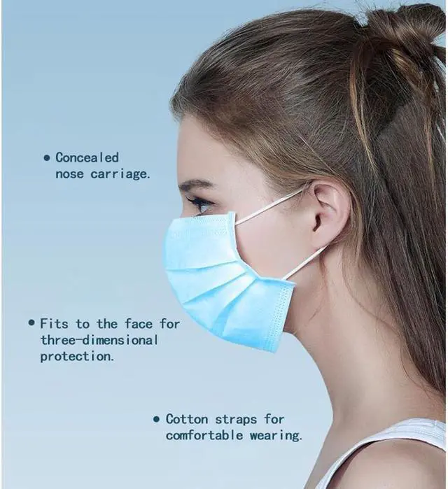 Alt view image 7 of 7 - 50 Pcs Disposable Face Masks Unisex Blue Dust Mouth Masks Anti Dust Face Surgical Mask Facial Mask