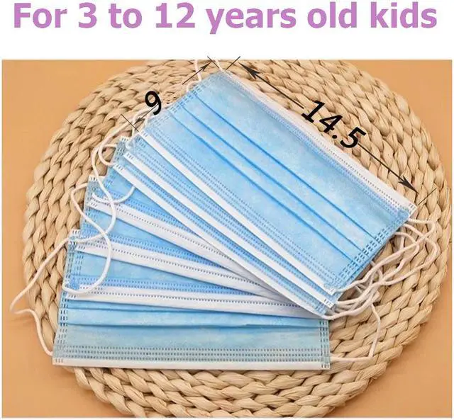 Alt view image 7 of 7 - 50 Pieces 3-Layer Disposable Face Masks for 3-12 Years Old Children -Protect Kids from Dust, Germs and Pollen Blue Kids Mask