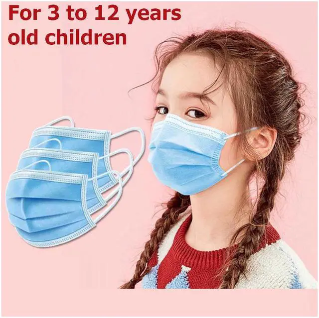 Main image of 50 Pieces 3-Layer Disposable Face Masks for 3-12 Years Old Children -Protect Kids from Dust, Germs and Pollen Blue Kids Mask