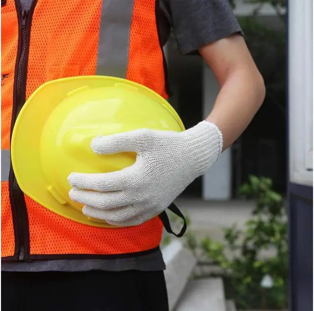 Alt view image 6 of 6 - sakose Cotton Polyester String Knit Gloves Safety Work Gloves Heavyweight for Men & Women Warehouse,Light industry,Carton handling, Construction,12pairs,Natural white,Size L