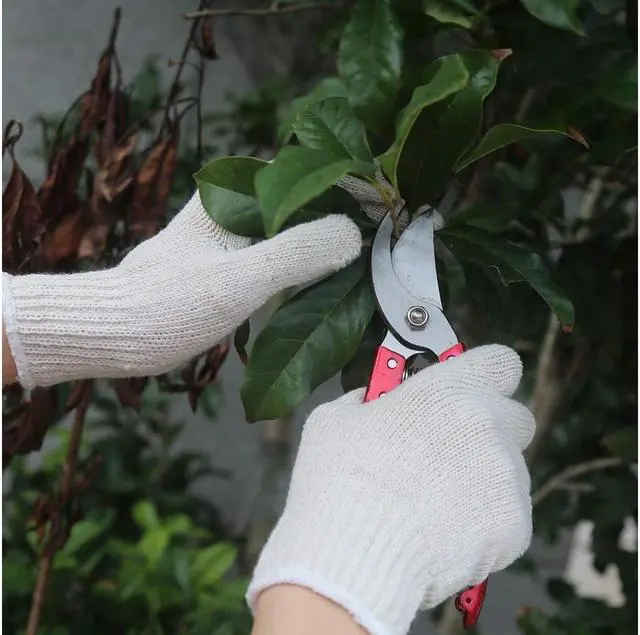 Alt view image 3 of 6 - sakose Cotton Polyester String Knit Gloves Safety Work Gloves Heavyweight for Men & Women Warehouse,Light industry,Carton handling, Construction,12pairs,Natural white,Size L