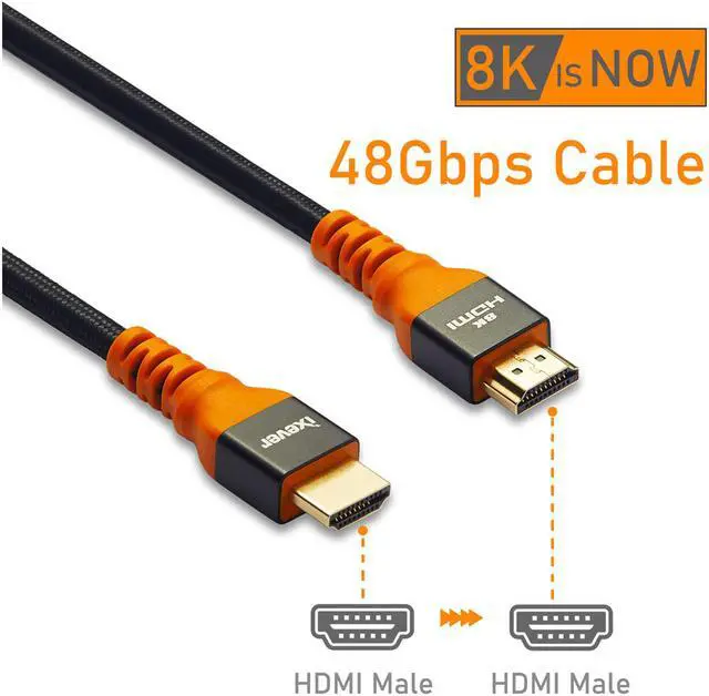 Alt view image 2 of 7 - 8K HDMI Cable 6.6Ft, IXEVER HDMI 2.1 Cable Ultra High-Speed 48Gbps [8K@120Hz] Nylon Braided Cord Support Dynamic HDR, Dolby Atmos for with Apple TV, Nintendo Switch, Xbox, PS4, Roku, Projector