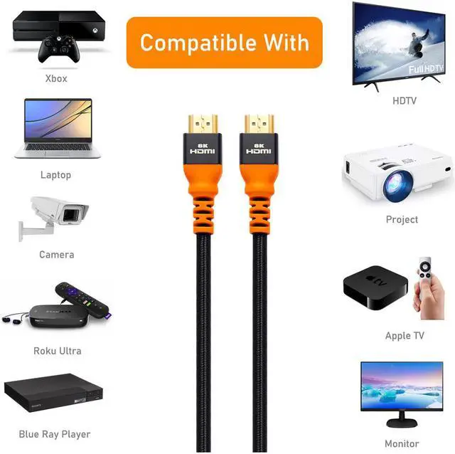 Alt view image 3 of 7 - 8K HDMI Cable 6.6Ft, IXEVER HDMI 2.1 Cable Ultra High-Speed 48Gbps [8K@120Hz] Nylon Braided Cord Support Dynamic HDR, Dolby Atmos for with Apple TV, Nintendo Switch, Xbox, PS4, Roku, Projector