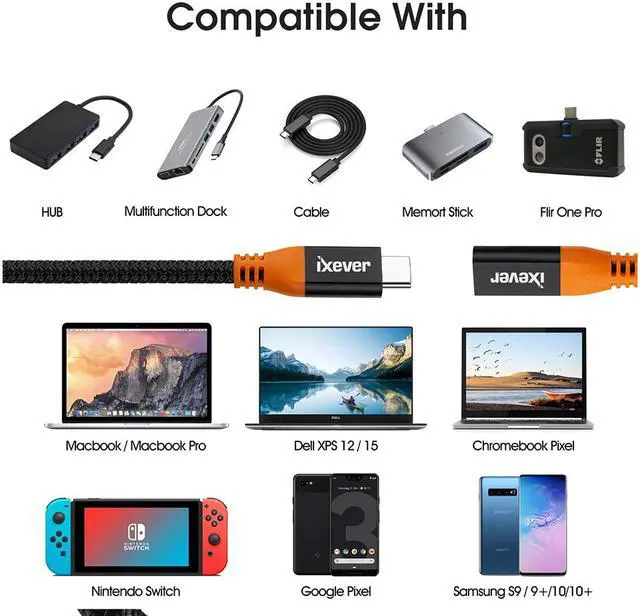 Alt view image 3 of 7 - USB-C Extension Cable 3.3ft (2-Pack), IXEVER USB 3.1 Type-C Gen 2 (10Gbps) Male to Female Extender Cord Compatible with Nintendo Switch, MacBook, Pro Pixel 3 3 XL
