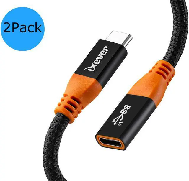 Main image of USB-C Extension Cable 3.3ft (2-Pack), IXEVER USB 3.1 Type-C Gen 2 (10Gbps) Male to Female Extender Cord Compatible with Nintendo Switch, MacBook, Pro Pixel 3 3 XL