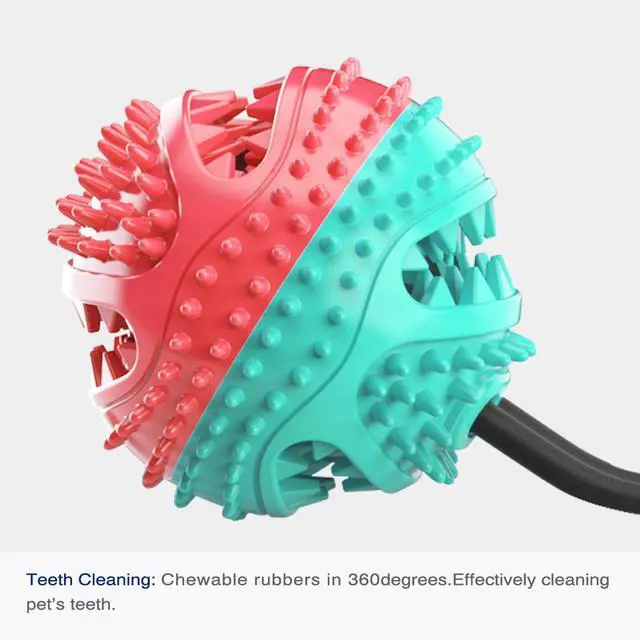 Alt view image 3 of 7 - Interactive Dog Chew Toy, Teeth Cleaning Ball with Rope Dog Squeaky Toys Food Dispenser Exercise Training Balls