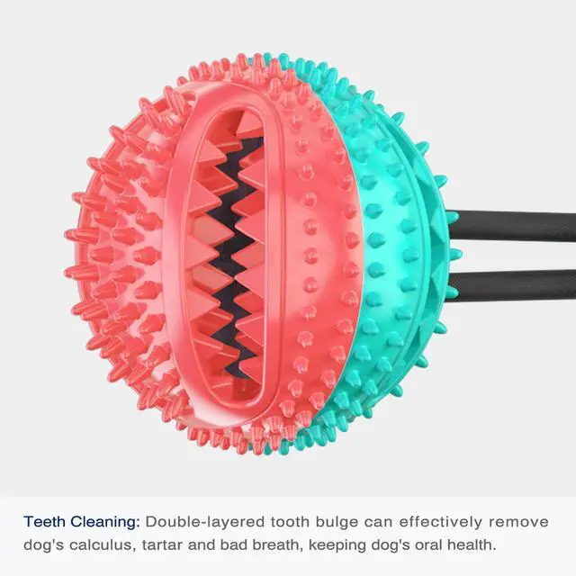 Alt view image 4 of 7 - Interactive Dog Chew Toy, Teeth Cleaning Ball with Rope Dog Squeaky Toys Food Dispenser Exercise Training Balls