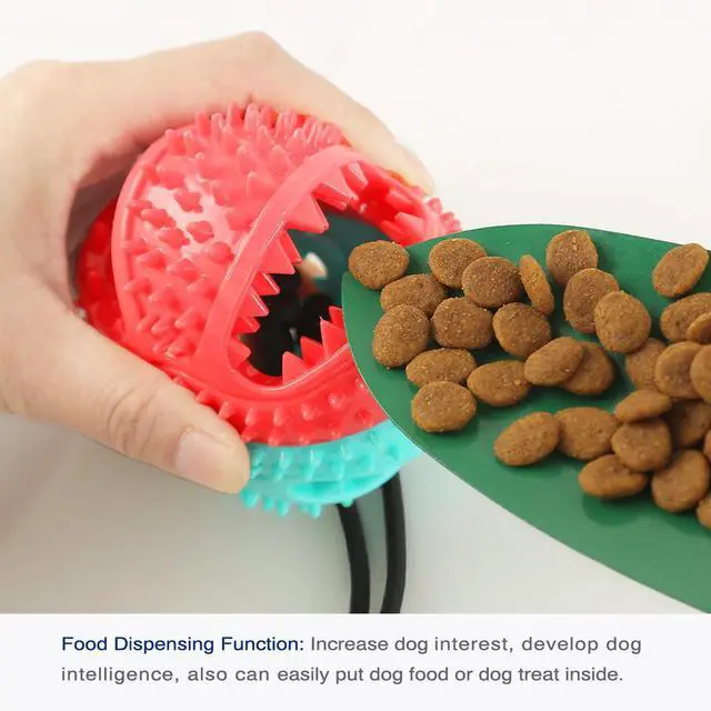Alt view image 2 of 7 - Interactive Dog Chew Toy, Teeth Cleaning Ball with Rope Dog Squeaky Toys Food Dispenser Exercise Training Balls
