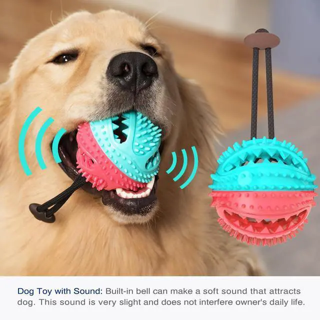 Alt view image 5 of 7 - Interactive Dog Chew Toy, Teeth Cleaning Ball with Rope Dog Squeaky Toys Food Dispenser Exercise Training Balls