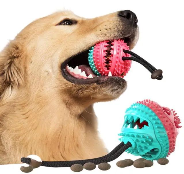Alt view image 7 of 7 - Interactive Dog Chew Toy, Teeth Cleaning Ball with Rope Dog Squeaky Toys Food Dispenser Exercise Training Balls