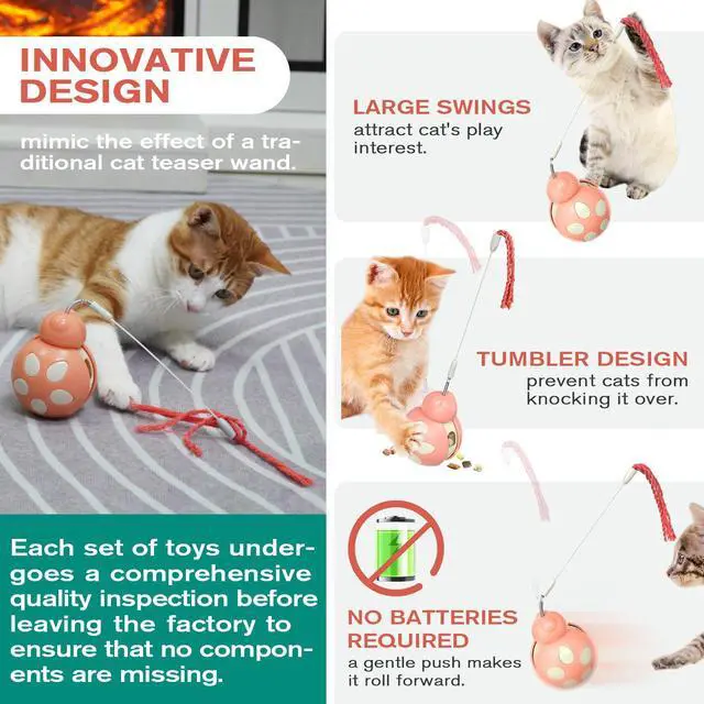 Alt view image 4 of 7 - Cat Play Toy Ball Treat Dispenser Tumbler Beetle Interactive Kitty Toy Cat Feed Ball Cat Teaser Toy Sliding