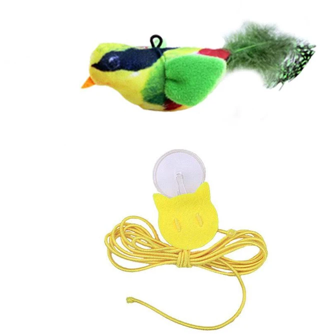 Alt view image 5 of 6 - Interactive Cat Toy Bird Real Feather with Catnip No Battery Physical Sound Simulation Teaser Toys Hanging Cat Birds Tweet Toy Brown