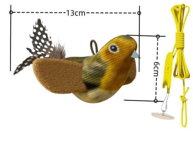 Alt view image 6 of 6 - Interactive Cat Toy Bird Real Feather with Catnip No Battery Physical Sound Simulation Teaser Toys Hanging Cat Birds Tweet Toy Brown