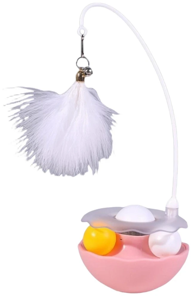 Alt view image 2 of 4 - Interactive Cat Toy Catnip Balls Tumbler Teaser Toy Wand Feather Cats Track Balls Bell No Battery Pink