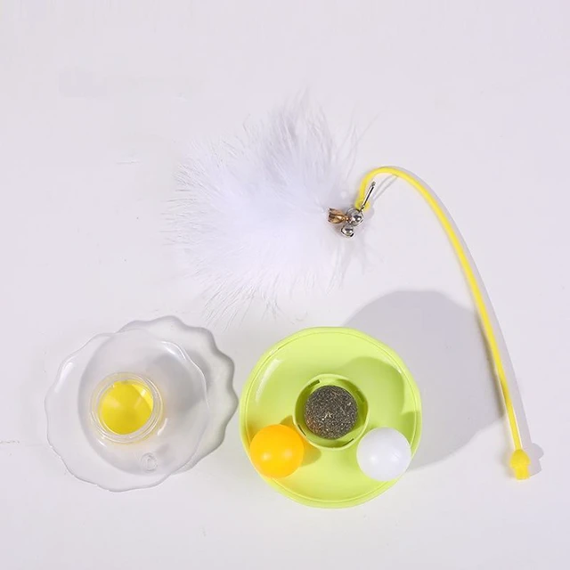 Alt view image 3 of 4 - Interactive Cat Toy Catnip Balls Tumbler Teaser Toy Wand Feather Cats Track Balls Bell No Battery Pink