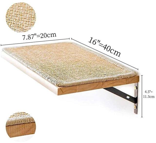 Alt view image 2 of 7 - 2 Pieces Cat Hammock Wall Mounted Floating Wall Shelf with Cat Scratching Mat Thick Solid Wood Cat Tree for Cat