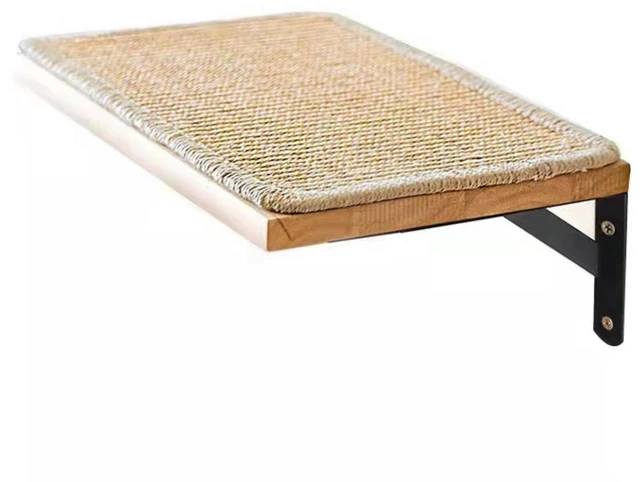 Alt view image 6 of 7 - 2 Pieces Cat Hammock Wall Mounted Floating Wall Shelf with Cat Scratching Mat Thick Solid Wood Cat Tree for Cat