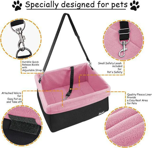 Alt view image 4 of 7 - GOOPAWS Car Travel Dog Booster Seat, Elevated Pet Bed for Cars, Portable Pet Car Seat Travel Carrier with Seat Belt for 24lbs Pets