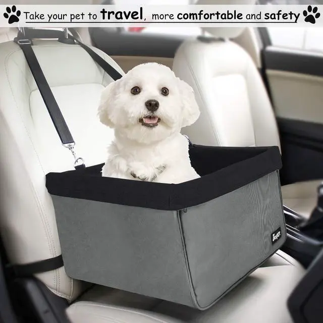 Alt view image 6 of 6 - GOOPAWS Car Travel Dog Booster Seat, Elevated Pet Bed for Cars, Portable Pet Car Seat Travel Carrier with Seat Belt for 24lbs Pets