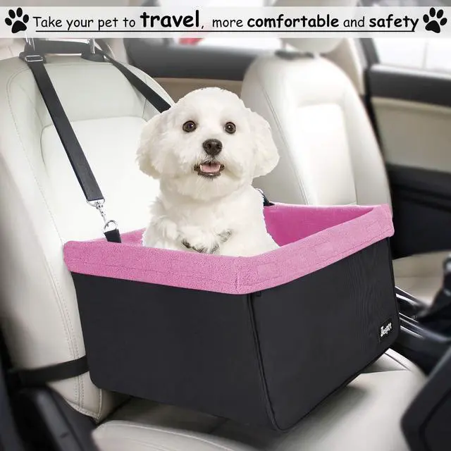 Alt view image 6 of 7 - GOOPAWS Car Travel Dog Booster Seat, Elevated Pet Bed for Cars, Portable Pet Car Seat Travel Carrier with Seat Belt for 24lbs Pets