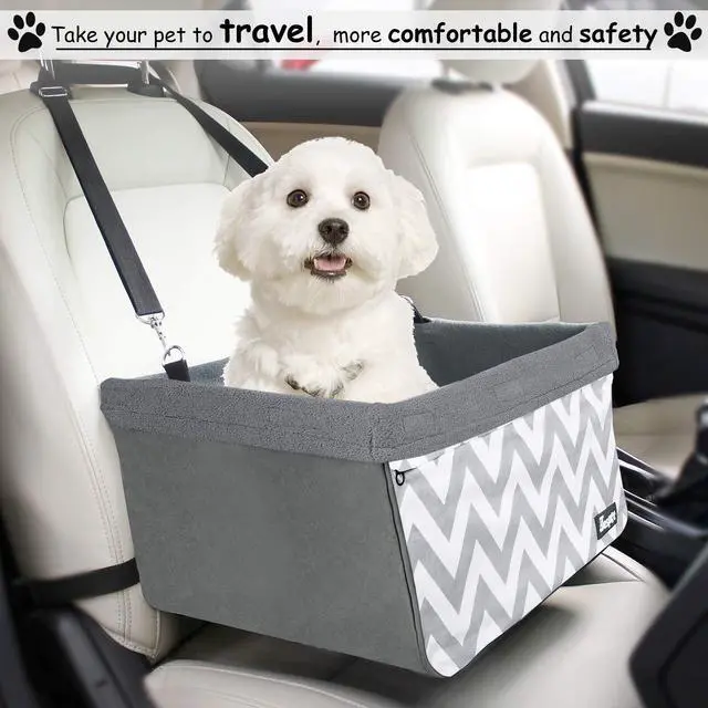Alt view image 6 of 7 - GOOPAWS Car Travel Dog Booster Seat, Elevated Pet Bed for Cars, Portable Pet Car Seat Travel Carrier with Seat Belt for 24lbs Pets