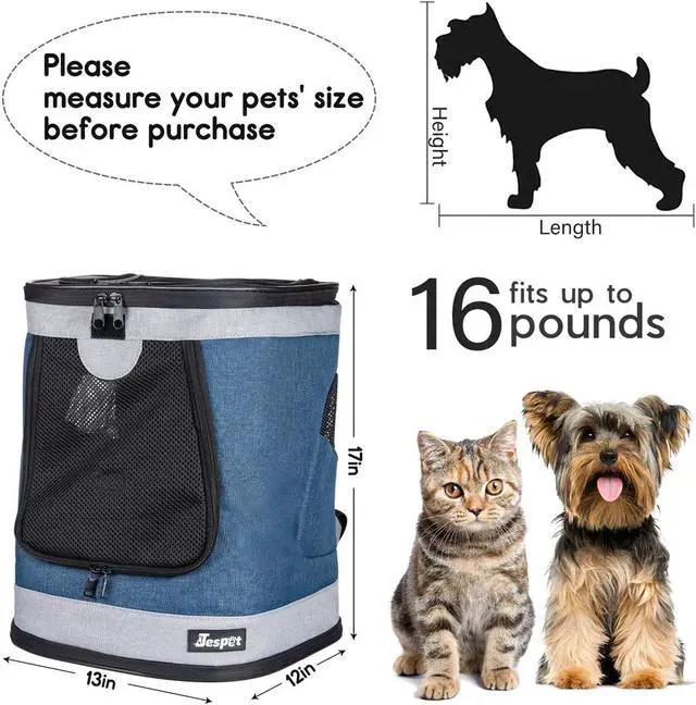 Alt view image 3 of 7 - Jespet Dog & Cat Carrier Backpack, Soft Carrier Backpack Ideal for Traveling, Hiking, 17-in