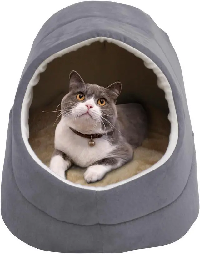 Alt view image 6 of 7 - GOOPAWS Covered Cat & Dog Bed, Cat Cave for Cat and Warming Burrow Cat Bed, Pet Sleeping Cuddle Cave