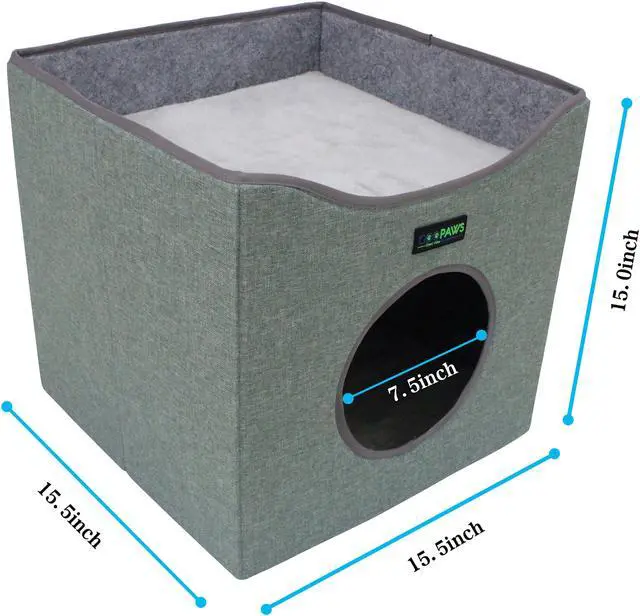 Alt view image 4 of 7 - GOOPAWS Foldable Cat Condo Bed, Cat Cube House & Sleeping Bed with Lying Surface and 2 Reversible Cushions, Cat Hiding Place, Cat Cave, Linenette Fabric, Felt and Engineered Wood, Scratch Resistant