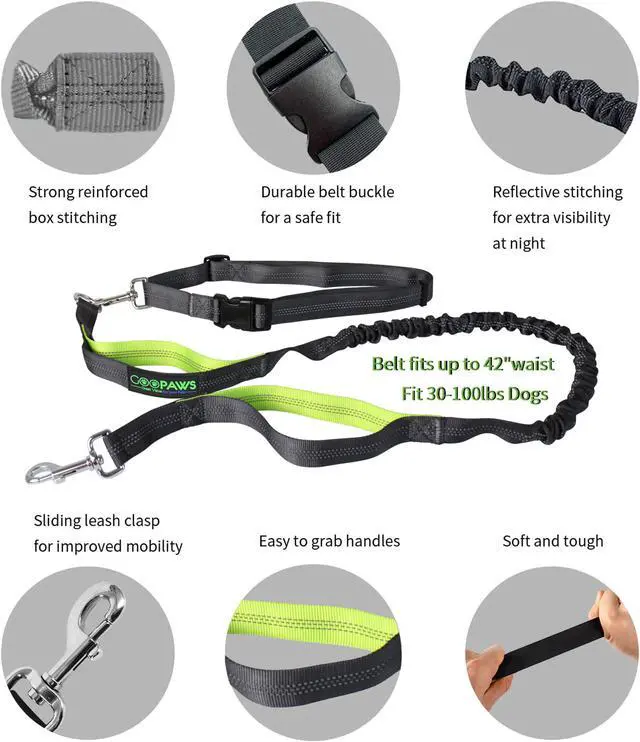 Alt view image 5 of 7 - GOOPAWS Bungee Reflective Standard Dog Leash, Hands Free Dog Leash for Running, Walking, Hiking Jogging for Medium & Large Dogs up to 150lbs