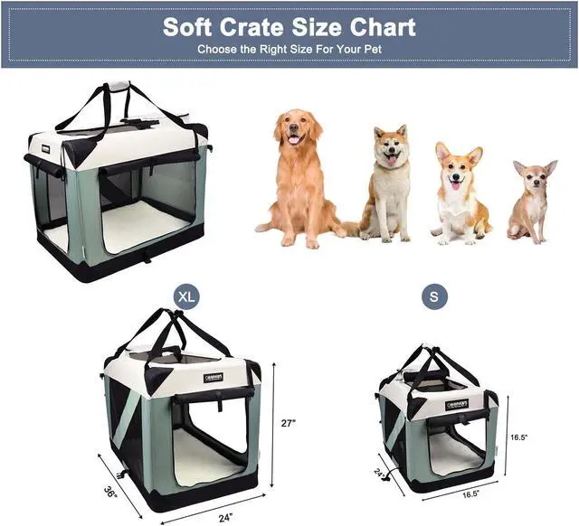 Alt view image 3 of 6 - Jespet & GOOPAWS Soft Dog Crate, 3 Door Soft Sided Folding Kennel, 36inches, Shale Green