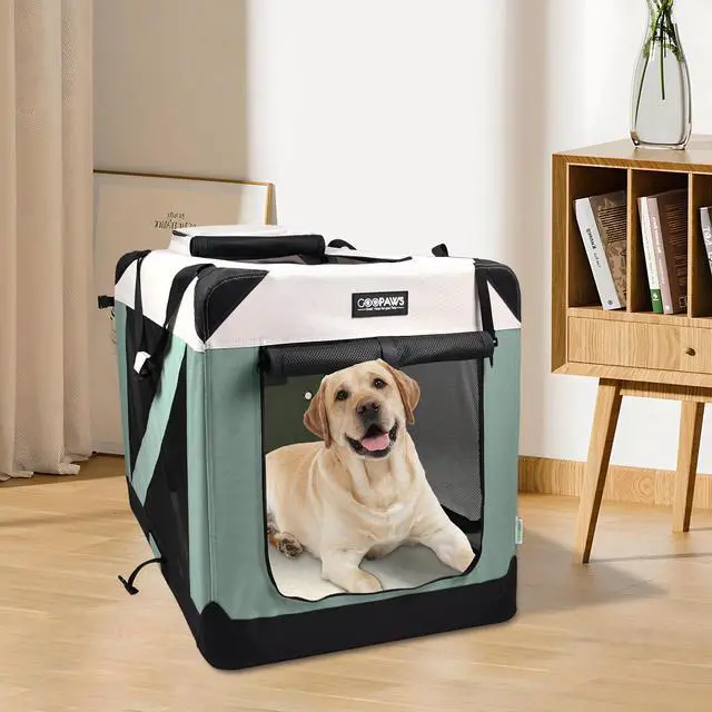 Alt view image 6 of 6 - Jespet & GOOPAWS Soft Dog Crate, 3 Door Soft Sided Folding Kennel, 36inches, Shale Green