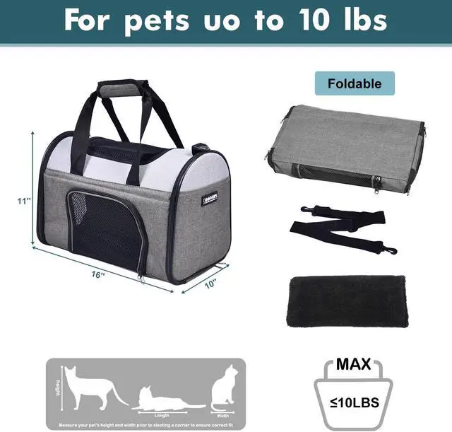 Alt view image 5 of 7 - Jespet Soft-Sided Dog & Cat Carrier Bag, Soft Kennel Pet Carrier for Small Dogs, Airline Approved Collapsible Pet Carriers