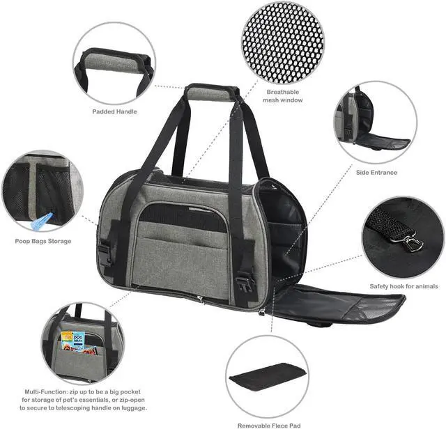 Alt view image 5 of 7 - Jespet Soft-Sided Pet Carrier, Airline Approved Pet Carriers Dog Carrier Collapsible, Collapsible Kennel for Small Dogs Cats, Puppy