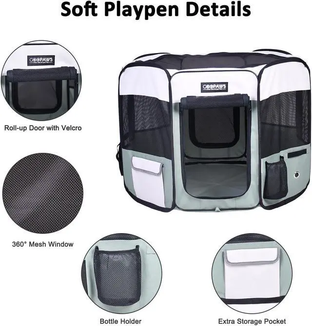 Alt view image 2 of 6 - Jespet Portable Foldable Pet Dog Playpen, Portable Pet Playpen Exercise Pen Kennel with Carry Bag for Puppy Cats Kittens Rabbits
