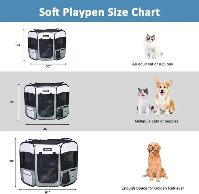 Alt view image 5 of 6 - Jespet Portable Foldable Pet Dog Playpen, Portable Pet Playpen Exercise Pen Kennel with Carry Bag for Puppy Cats Kittens Rabbits